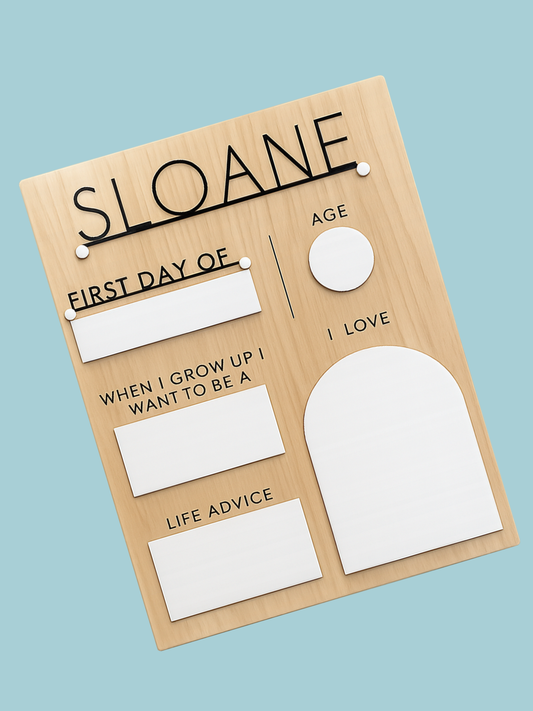 First Day of School Photo Board, Wood Milestone Sign, Personalized, Interchangeable Dry Erase Board