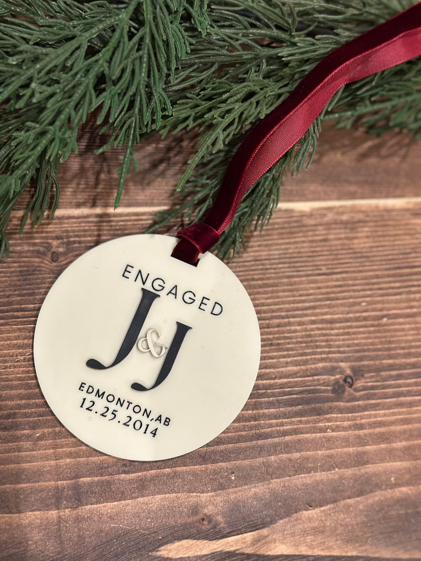 Engagement Ornament - Personalized With Initials, Date and Place - Engagement Gift or Christmas Gift, Custom Christmas Engaged Ornament