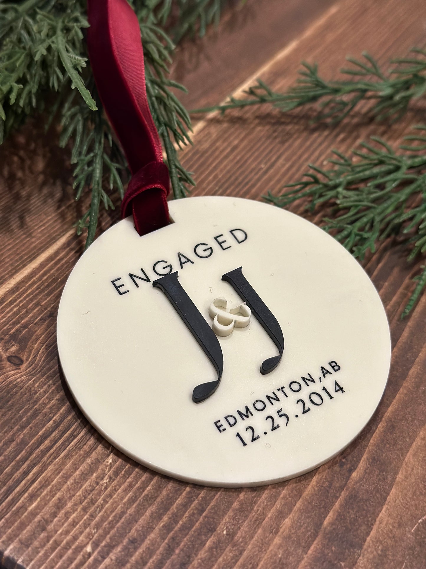 Engagement Ornament - Personalized With Initials, Date and Place - Engagement Gift or Christmas Gift, Custom Christmas Engaged Ornament