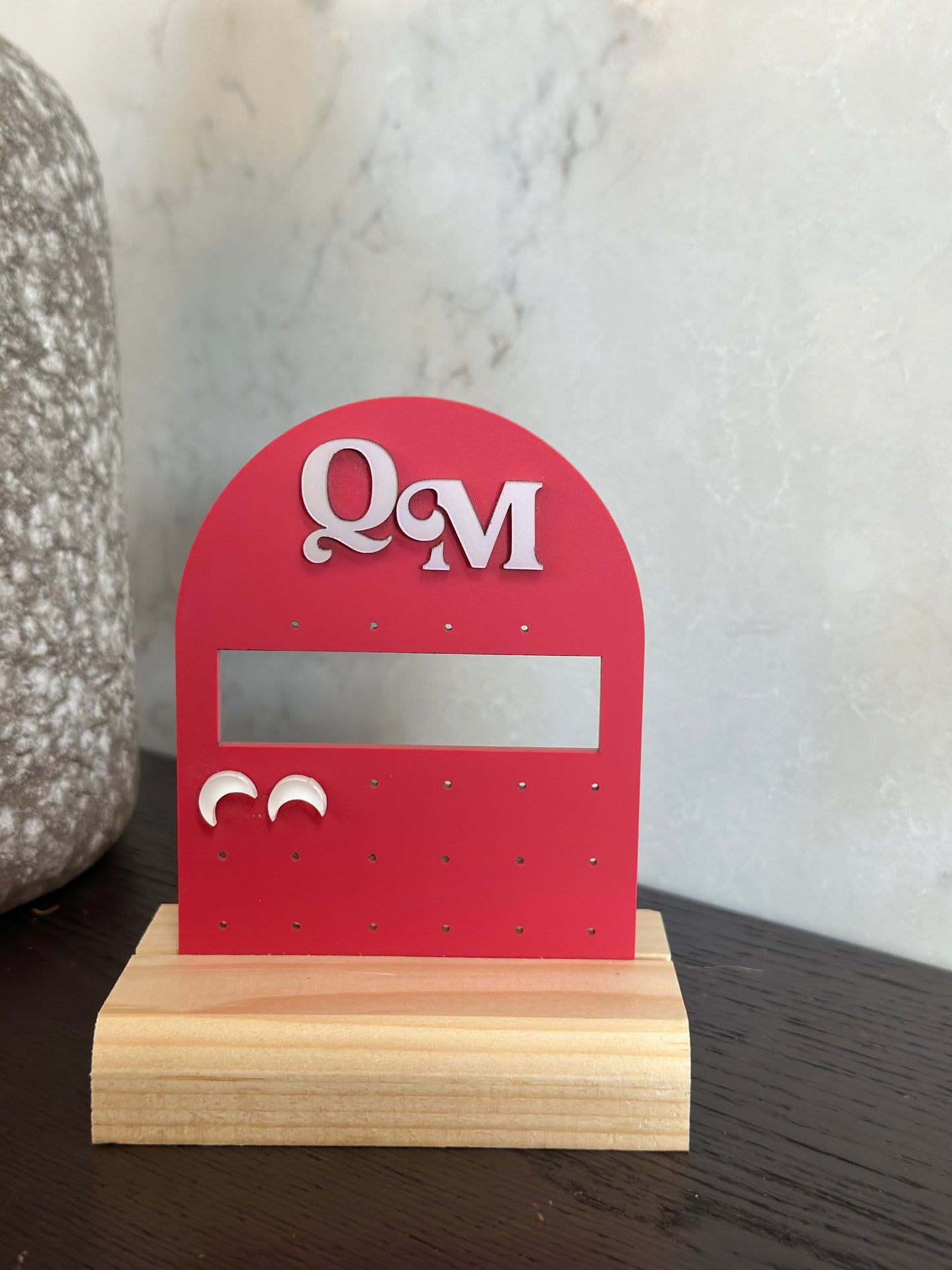 Personalized Mini Acrylic Earring Stand with Wooden Base - Perfect Gift!