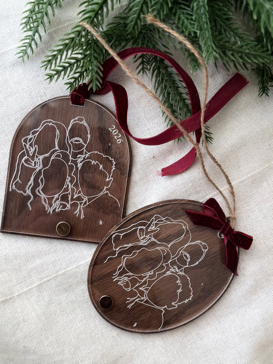 Timeless Personalized Portrait Line Art Ornament.