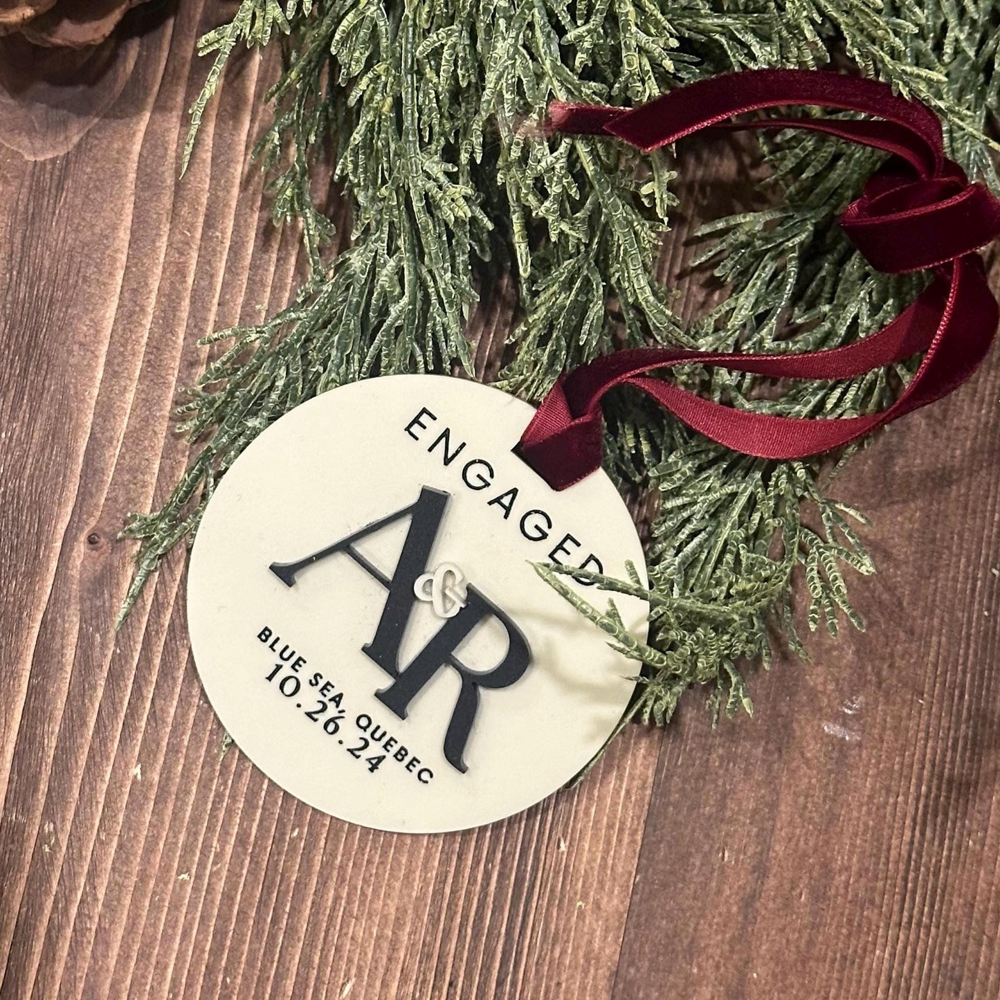 Engagement Ornament - Personalized With Initials, Date and Place - Engagement Gift or Christmas Gift, Custom Christmas Engaged Ornament