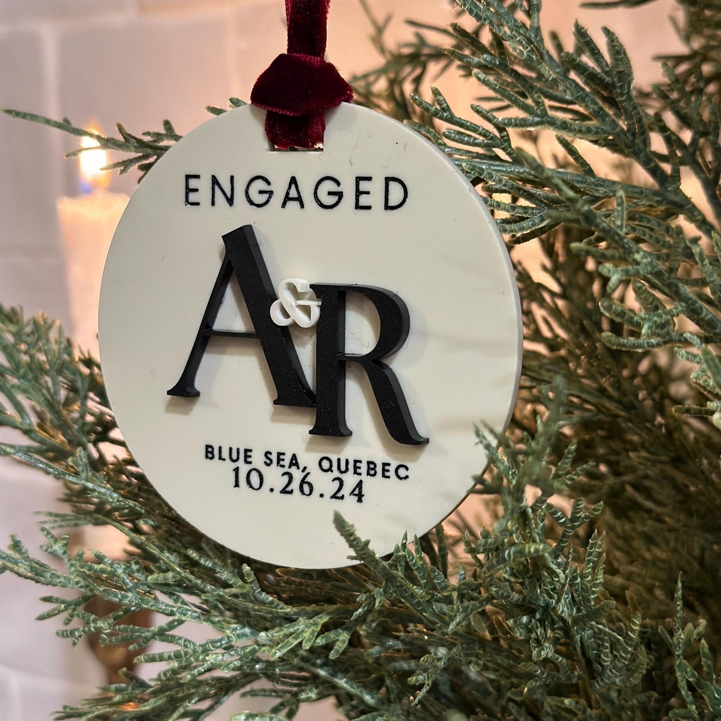 Engagement Ornament - Personalized With Initials, Date and Place - Engagement Gift or Christmas Gift, Custom Christmas Engaged Ornament