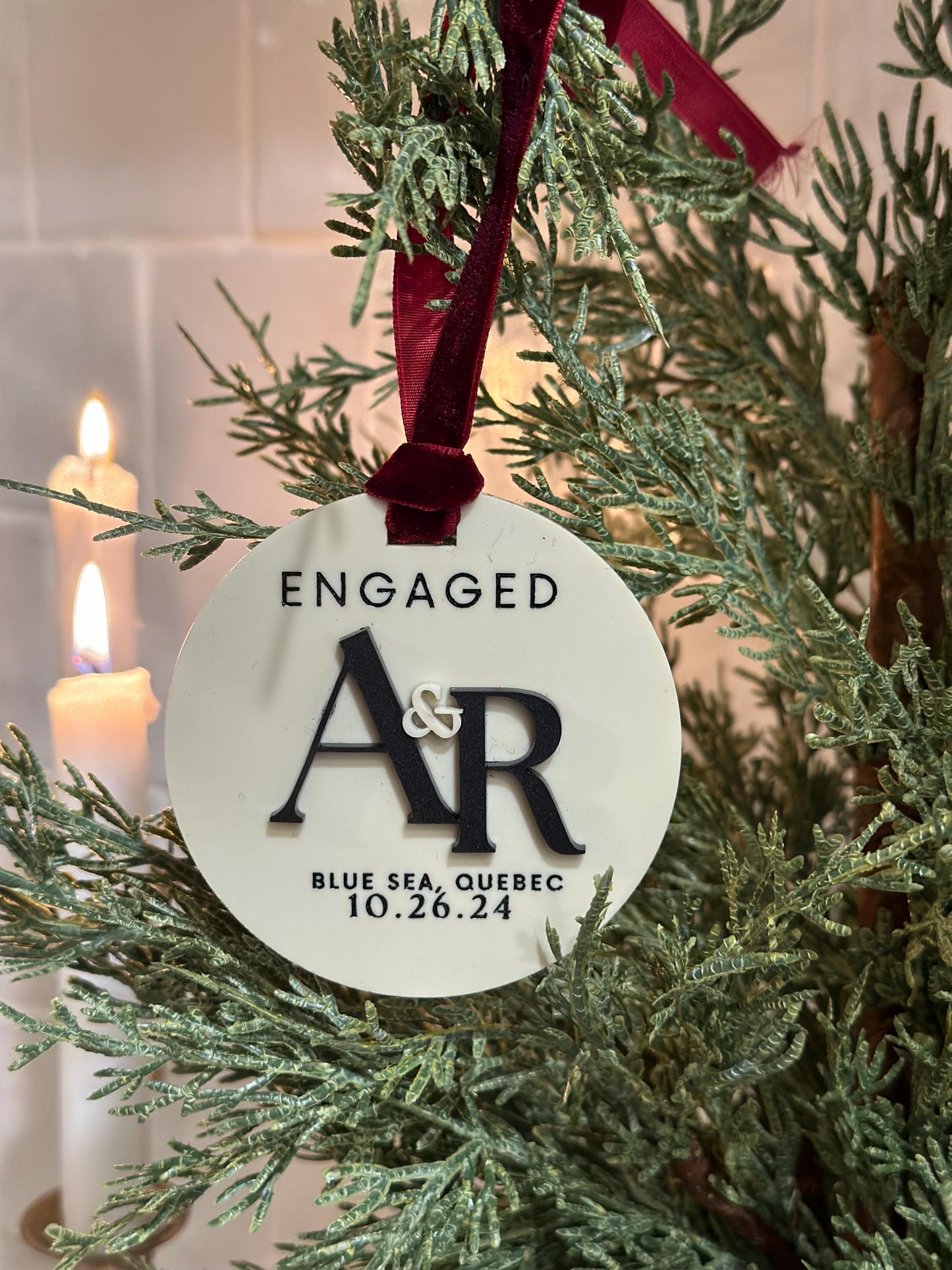 Engagement Ornament - Personalized With Initials, Date and Place - Engagement Gift or Christmas Gift, Custom Christmas Engaged Ornament