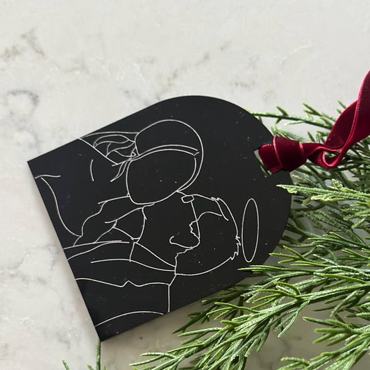 Unique Line Drawing Christmas Ornament - Custom Arched Design in Black, White, or Natural Birch